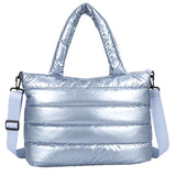 Women Winter Handbags Mobile Space Glossy Female Down Bags Cotton-padded Jacket Shoulder Handbag Items Mart Lion BLUE (30cm<Max Length<50cm) 