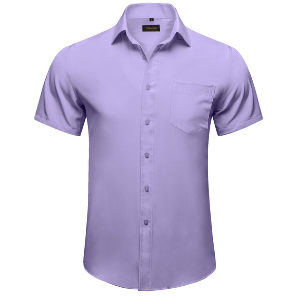 Summer Short Sleeve Shirts for Men's Single Pocket Standard Fit Button Down Purple White Solid Cotton Casual Shirt Mart Lion CY-2417 XL 