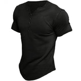 Summer Men's T Shirt Short Sleeve Henry Collar Tops Tees Solid Color Casual Daily Streetwear Clothing Mart Lion Black S 