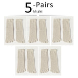 Veridical 5 Pairs/Lot Cotton Five Finger Socks For Men's Solid Breathable Harajuku Socks With Toes Mart Lion Khaki EU39-45  US7-11 