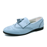 Loafers Men's Shoes Faux Suede Solid Color Casual Wedding Party Classic Fringe Brogue Hollow Dress Mart Lion Blue 38 