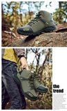  Army Green Leather Hiking Shoes Men's Waterproof Lace-up Outdoor Hunting Hiking Ankle Boots for Winter Warm Snow Mart Lion - Mart Lion