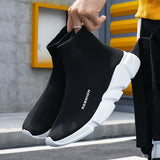 Summer Black Socks Sneakers Men's Slip on Sports Shoes Flats Unisex Breathable Adult Casual Women shoes Mart Lion Black white 35 China