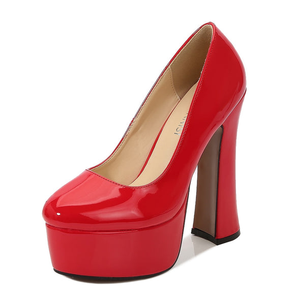 Women Chunky Heels Platform Pumps Patent Leather Miss Heels Drag Queen Trans  Party Ball Black Shoes Mart Lion red 35 