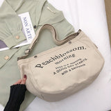 Large-capacity bag women textured commuter tote bag simple class canvas shoulder bag Mart Lion White  