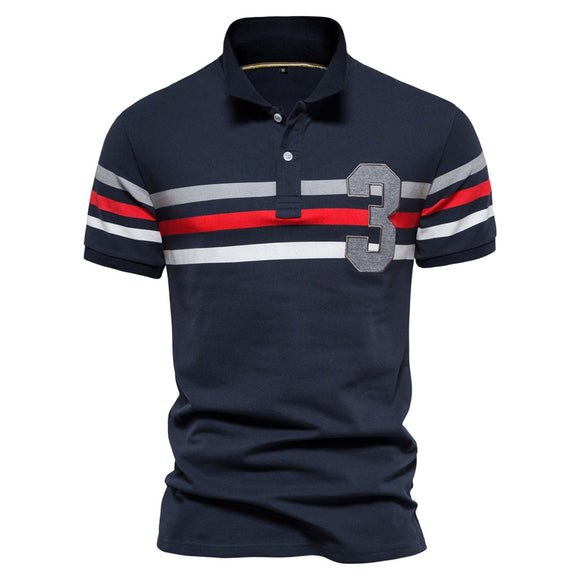Cotton Men's Polo Shirts Casual Striped Short Sleeve Summer Clothing Mart Lion Navy EUR S 60-70kg 