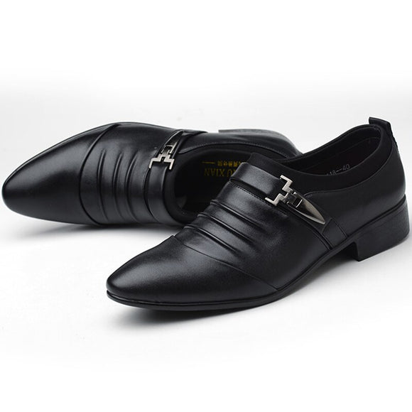 Classic Men's Dress Shoes Slip on Black Leather Point Toe Casual Formal Wedding Mart Lion black 38 