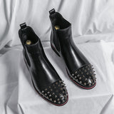 Chelsea Boots Black Rivet Punk Square Toe Slip-On Handmade Low-heeled Men's shoes Mart Lion black 38 