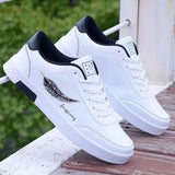 Men's Casual Shoes Lightweight Breathable White Shoes Flat Lace-Up Skateboarding Sneakers Travel Tenis Masculino Mart Lion 8610-White Black 39 