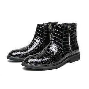 Black Zipper Men Short Boots Crocodile Pattern Ankle De Hombre Mart Lion   