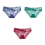 3pcs Lace Underwear For Women Low Waist Briefs Female Transparent Mesh Ladies Solid Panties Mart Lion blue-green-red M China|3PCS
