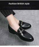 New Loafers Men Shoes PU Solid Color Fashion Business Casual Wedding Party Daily Classic Metal Chain Slip-on Dress Shoes CP081  MartLion