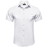 Summer Short Sleeve Shirts for Men's Single Pocket Standard Fit Button Down Purple White Solid Cotton Casual Shirt Mart Lion CY-2423 XL 