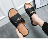 New Sandals Men Shoes PU Solid Color Fashion Casual Beach Pool Daily One Word Open Toe Metal Chain Comfortable Slippers CP169  MartLion