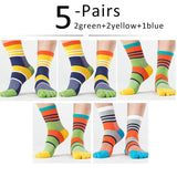 5 Pairs Lot Men's Summer Cotton Toe Socks Striped Contrast Colorful Patchwork Five Finger Basket Calcetines Mart Lion 2green2yellow1blue  