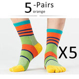 5 Pairs Lot Men's Summer Cotton Toe Socks Striped Contrast Colorful Patchwork Five Finger Basket Calcetines Mart Lion yellow  
