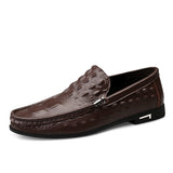 Men's Casual Shoes Genuine Leather Crocodile pattern cowhide Breathable Shoes Slip On soft Moccasins Mart Lion brown 38--24cm 