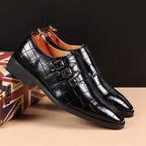 Casual Leather Shoes Men's Buckle Square Toe Dress Office Flats Wedding Party Oxfords Mart Lion   