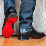Red Sole Chelsea Boots Men's Black Square Toe Handmade Short De Hombre Mart Lion   
