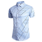 Men's Summer Shirt Vintage Chamise Homme Classique Formal Workwear Wedding Dress Checked Shirt Men's Blusa Masculina Luxo Mart Lion A68-Blue Asian L 50kg-60kg 