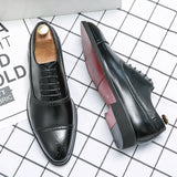 Oxfords Men's Shoes Red Sole Casual Party Banquet Daily Retro Carved Lace-up Brogue Dress Mart Lion 1109-72-Black 38 