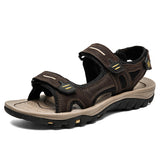 Sandals Genuine Leather Designs Shoes Beach Sport Hiking Hook amp Loop Mart Lion Chocolate 38 