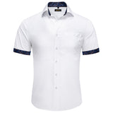 Summer Short Sleeve Shirts for Men's Single Pocket Standard Fit Button Down Purple White Solid Cotton Casual Shirt Mart Lion CY-2402 L 