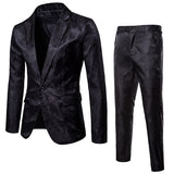 Men's Casual Slim Suit Sets printed Tuxedo Wedding formal dress Blazer stage performances Suit Mart Lion BTZ02 black M 