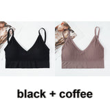 2Pcs Women Tank Crop Top Seamless Underwear Female Crop Tops Lingerie Intimates With Removable Padded Camisole Mart Lion black and coffee L China