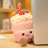 Cute Fluffy Smile Strawberry Cake Plush Toy Stuffed Soft Plushie Simulation Dessert Birthday Cake Doll Toys for Kids Girls Mart Lion   