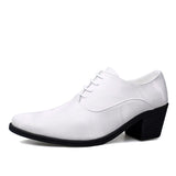 Black Formal Shoes for Men's Pointed Leather Elegant Dress Shoes Lace-up Heel Shoe zapatos hombre vestir Mart Lion White 819 38 
