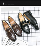 New Loafers Men Shoes PU Solid Color Fashion Business Casual Wedding Party Classic Crocodile Pattern Metal Dress Shoes CP015 - MartLion