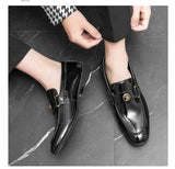 In Loafers Men Wedding Shoes Black Glossy Square Toe Slip-On Autumn Dress Mart Lion   