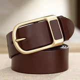 Genuine Leather For Men's Buckle Jeans Cowskin Casual Belts Cowboy Waistband Designer Mart Lion 13D gold  coffee China 100cm