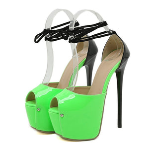 Liyke Brand Design Rivet Peep Toe 16.5CM Stiletto Women Sandals Ankle Lace Up High Heels Pole Dance Shoes Platform Pumps Mart Lion Green 35 