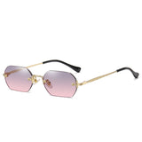 Rimless Rectangle Sunglasses Small Men Glasses Women Metal Gold Polygon Blue Shades UV400 Frameless Mart Lion Gold Grey Pink As picture 