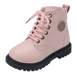 Autumn/Winter Children Boots Boys Girls Leather Tide Plush Waterproof Non-slip Warm Kids Mart Lion pink 21 