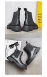 Autumn Boots for Men's Platform Chelsea Boots Split Leather Ankle Boots Male Thick Bottom Black Mart Lion   