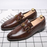 Men's Loafers Blue Brown Metal Decoration Classic Slip-on Dress Shoes with Mart Lion   
