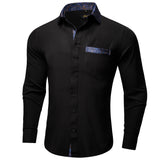 Black Dress Shirts Men's Clothing Long Sleeve Tuxedo Social Casual Splicing Paisley Collar Cuff Men's Shirt