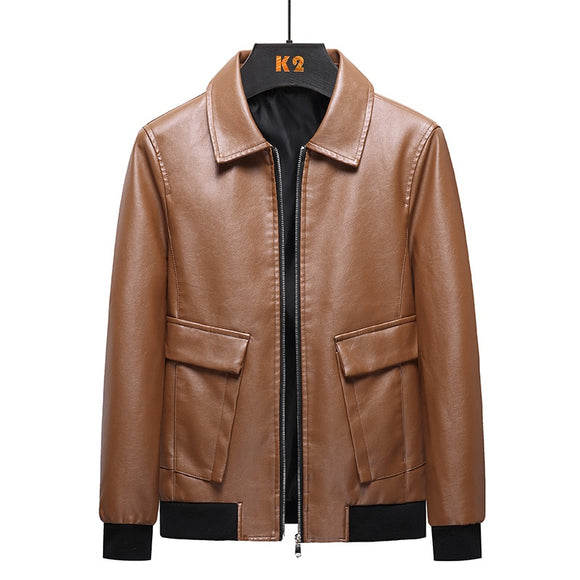  Men's Autumn Causal Vintage Leather Jacket Coat Outfit Design Motor Biker Zip Pocket PU Leather Jacket Mart Lion - Mart Lion