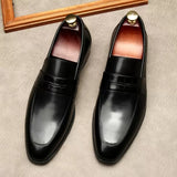 Dress Shoes Men Genuine Leather Office Oxford Classic Pointed Toe Black Formal Casual Loafers Mart Lion   