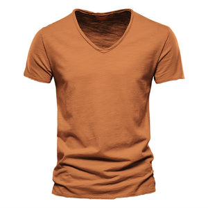 Outdoor Casual T-shirt Men's Pure Cotton Breathable Crewneck Slim Short Sleeve Mart Lion Brown EU size S 