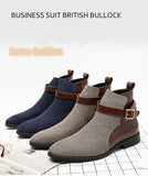 Men's Short Boots Buckle Strap Mixed Colors Blue Brown Shoes Handmade Ankle Mart Lion   