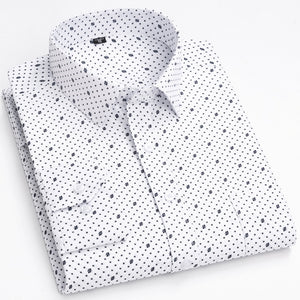 Men's Classic Long Sleeve Print/striped Basic Dress Shirts Single Patch Pocket 65% Cotton Standard-fit Office Shirt Mart Lion   