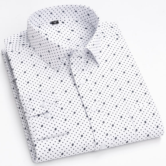 Men's Classic Long Sleeve Print/striped Basic Dress Shirts Single Patch Pocket 65% Cotton Standard-fit Office Shirt Mart Lion   