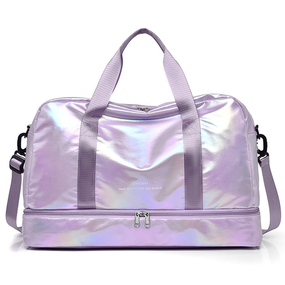 Women Travel Bag Luggage Dry Wet Separation Storage Bag Fitness Handbags Waterproof Shoulder Mart Lion Purple  