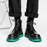 Men's Platform Chelsea Boots Thick Sole Split Leather Ankle shoes Round Toe Short Mart Lion Side Zipper Green 38 