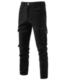 100% Cotton Men's Cargo Trousers Casual Pants Zipper Multi-pockets Streetwear Pants Mart Lion 30 Black 