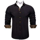 Autumn Men's Shirt Long Sleeve Cotton Paisley Button-down Collar Casual Black Shirt Mart Lion CY-2216 M 